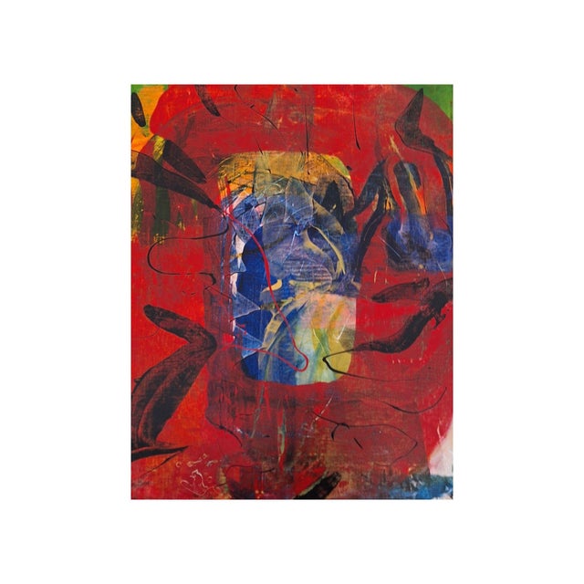 Vibrant energy radiates from this oil painting. Bold reds dominate the canvas. They create a passionate and immersive...