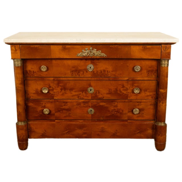 Antique 19th Century French Empire Burl Walnut Marble Ormolu Chest Drawers Commode 1810 For Sale In Portland, OR - Image 6 of 14