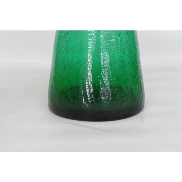 Emerald Green Crackle Glass Decanter Bottle Vase No Stopper For Sale - Image 10 of 13