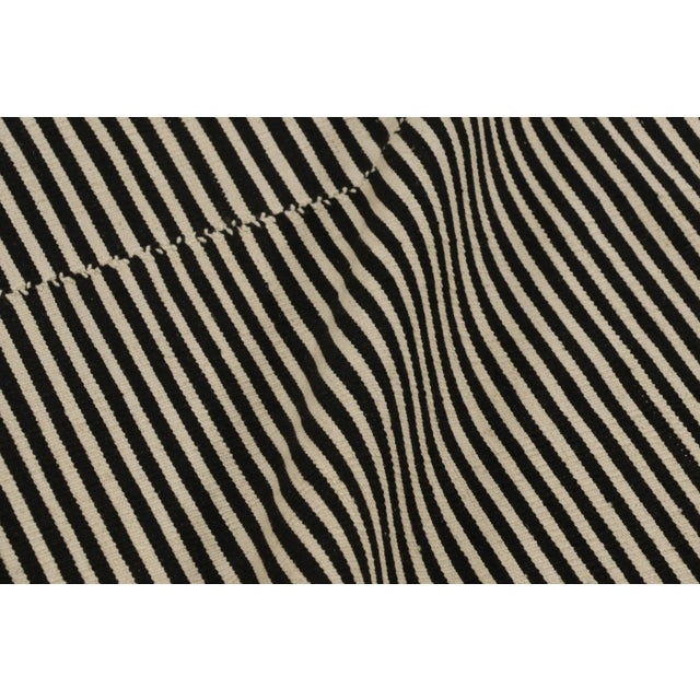 Textile Rug & Kilim’s Contemporary Kilim With Textural Cream and Black Stripes For Sale - Image 7 of 8