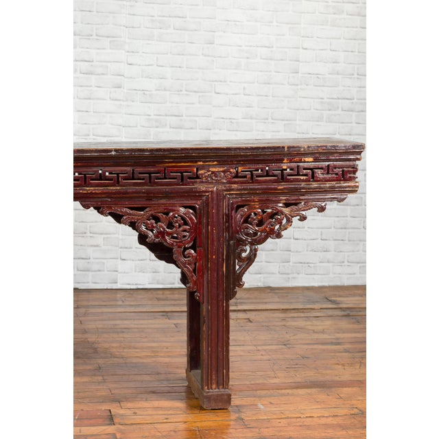 Large Qing Dynasty Chinese Altar Console Table with Fretwork and Dragon Motifs For Sale - Image 10 of 13