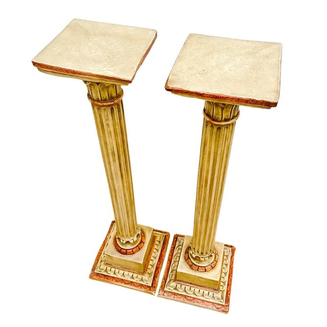 Neoclassical Vintage Classical Venetian Cream and Red Pedestal Columns - A Pair For Sale - Image 3 of 12