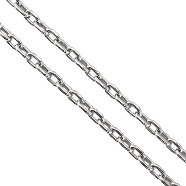 Late 20th Century Vintage Unisex Platinum 2.3mm 32” Solid Oval Rolo Cable Link Chain Necklace For Sale - Image 5 of 8