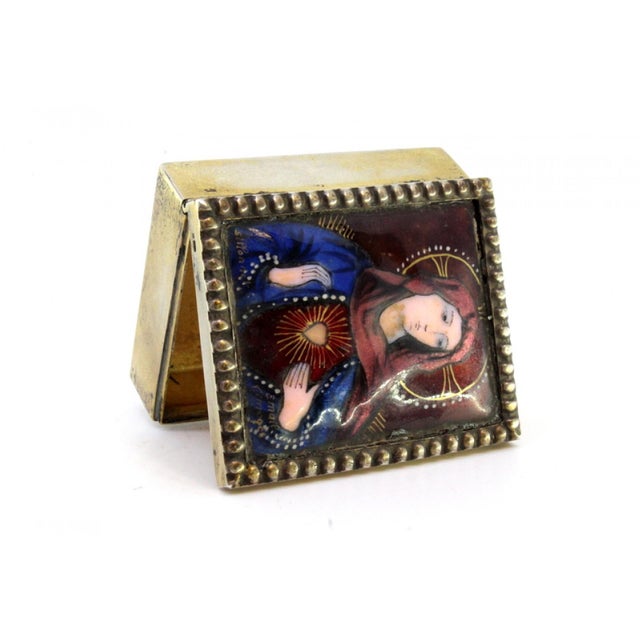 Silver Gilt Pin Box with Enamel Saint Figure and Lid with Pearly Frieze For Sale - Image 6 of 9