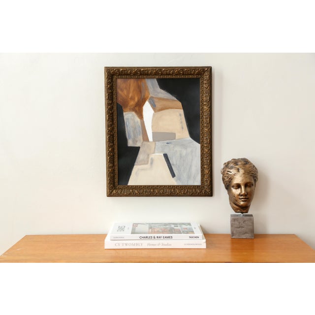 Original abstract painting in a gorgeous antique gold bronze frame (circa late 19th century). This piece has a palette of...