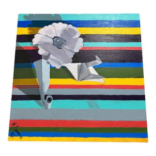Original Signed Contemporary Acrylic Painting Gallery Canvas Origami Inspired Bird For Sale