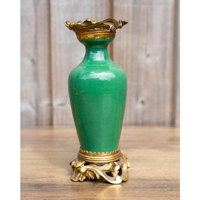 Antique 19th Century Qing Chinese Green Crackle Glaze Porcelain & Ormolu Vase For Sale - Image 3 of 18