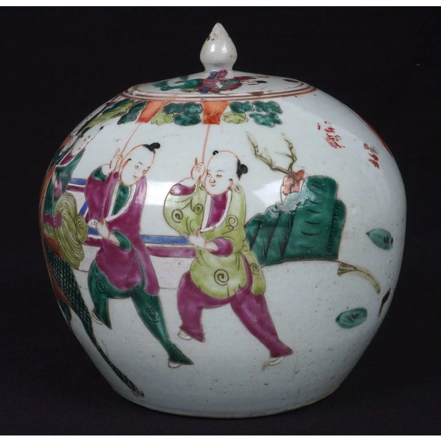 Pair of 19th Century Chinese Famille Rose Porcelain Ginger Jars For Sale - Image 4 of 12