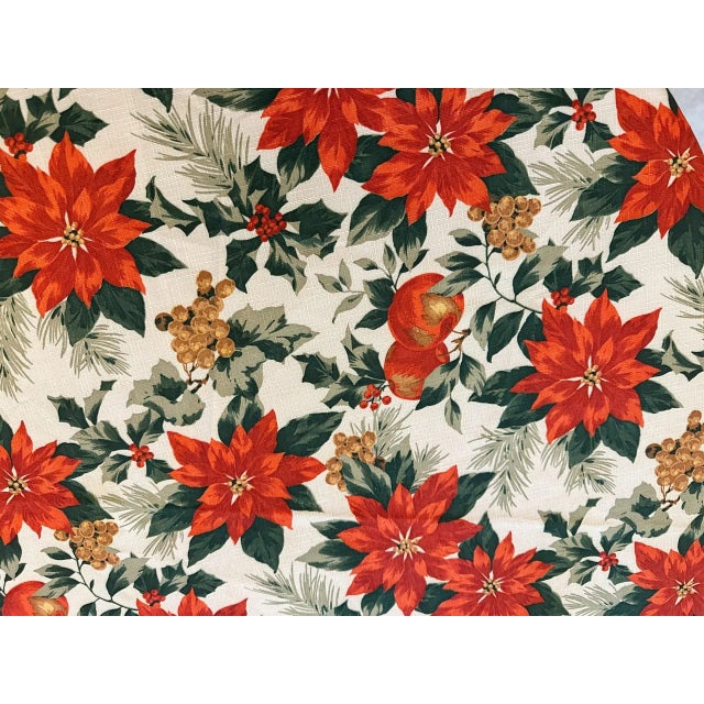 Mid-Century Modern Vintage Mid Century Red Poinsettia & Holly Christmas Tablecloth - Round 69" For Sale - Image 3 of 3