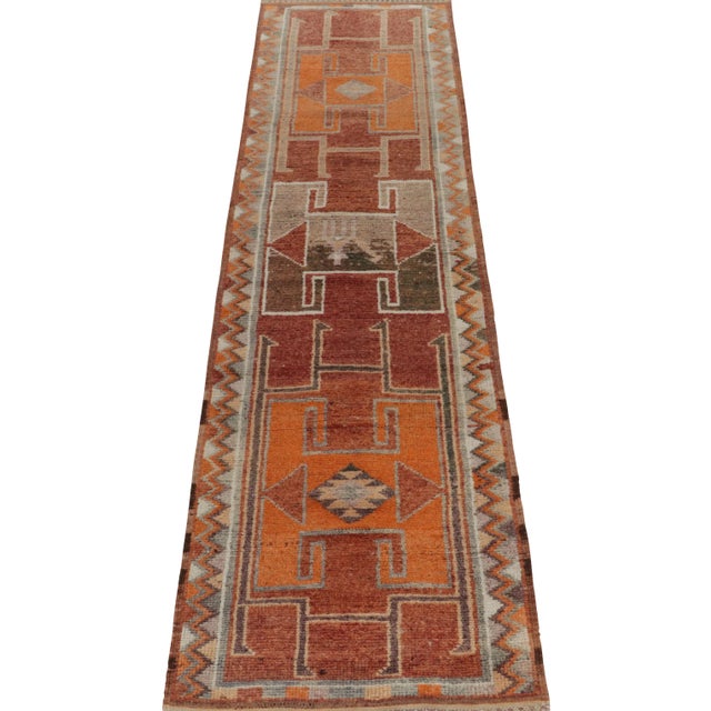 Traditional Vintage Turkish Tribal Runner in Red, Orange, and Beige-Brown Geometric Patterns For Sale - Image 3 of 7