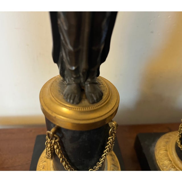 Antique Early 19th Century French Empire Gilt & Patinated Bronze Caryatid Candlestick Holders Circa 1810 - A Pai For Sale - Image 10 of 12