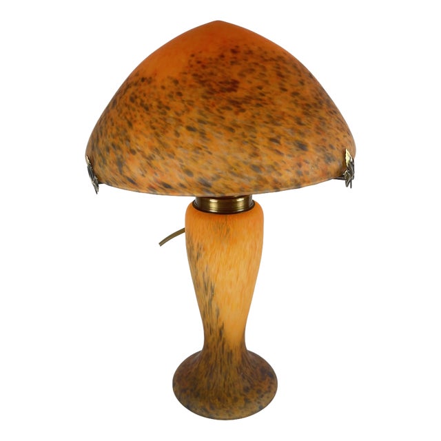 Mushroom Lamp in Speckled Orange Glass from Massive Lighting, Belgium, 1970s For Sale