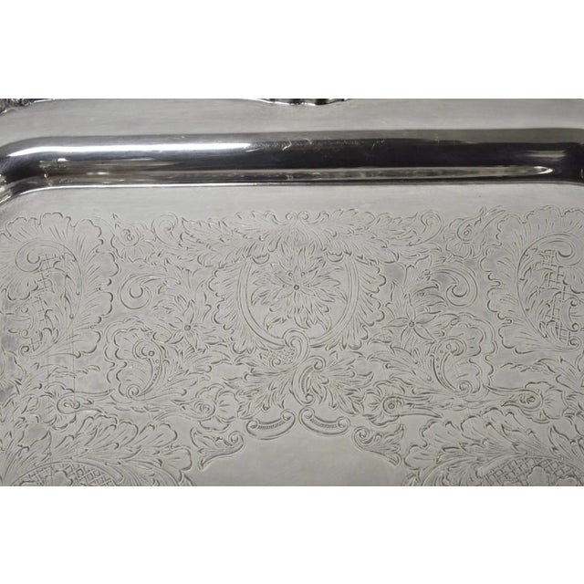 Vintage Sheffield Silver Plated Square Serving Bar Tray W/ Celluloid Handles For Sale - Image 9 of 17