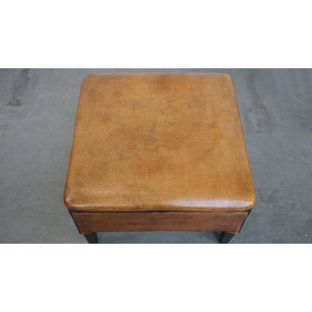 Square Sheepskin Ottoman with Black Piping For Sale - Image 6 of 10