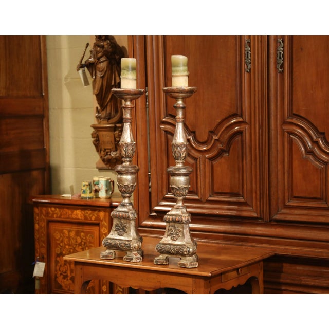 Elevate a mantel, console, or altar with this elegant pair of antique Italian pricket candlesticks, crafted circa 1880....