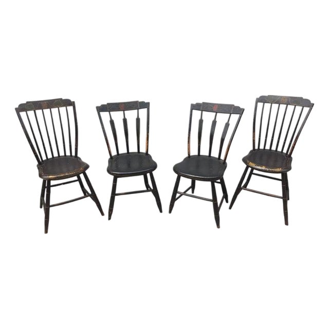 Hitchcock New England Spindle Back Painted Chairs Set of Four For Sale
