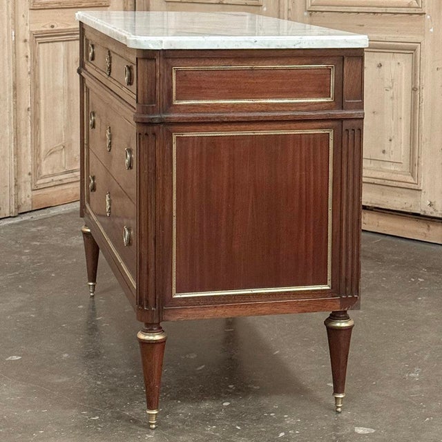 Antique French Louis XVI Mahogany Secretary ~ Commode With Carrara Marble For Sale - Image 11 of 15
