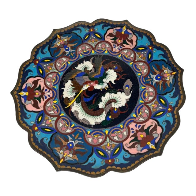 19th-Century Antique Meiji Period Japanese Bronze Cloisonné Charger For Sale