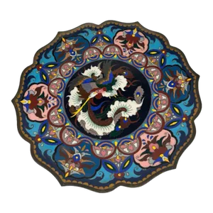19th-Century Antique Meiji Period Japanese Bronze Cloisonné Charger