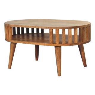 Light Oak-Finish Mango Wood Japanese-Inspired Coffee Table For Sale