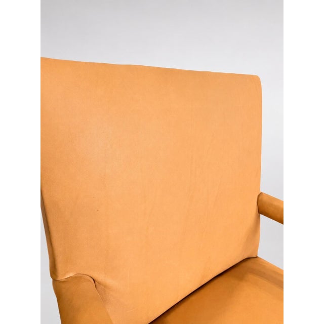 Pair of Georgian Carved Mahogany Library Armchairs in Peach Leather For Sale - Image 4 of 9