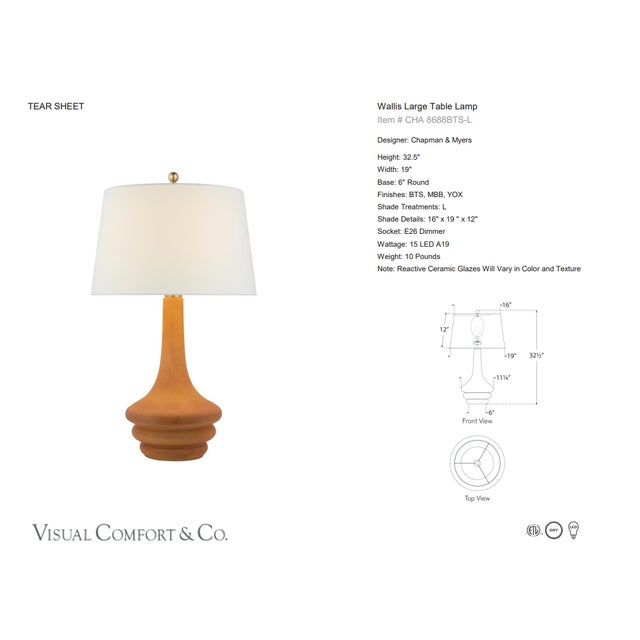 Chapman & Myers by Visual Comfort Signature Wallis Large Table Lamp in Burnt Sienna with Linen Shade Designer: Chapman &...