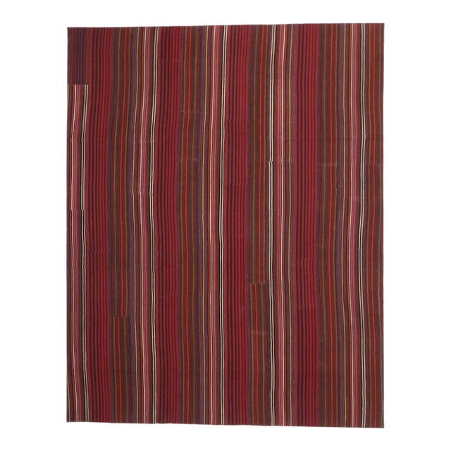 Vintage Turkish Striped Kilim Rug - 09'10 X 12'05 For Sale