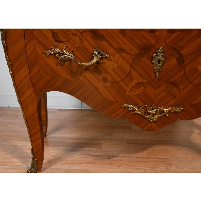 1920 Antique French Louis XV Satinwood Inlaid & Marble Top Commode / Dresser For Sale - Image 12 of 18