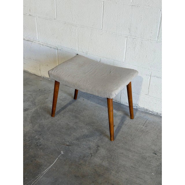 Wood Beige Fabric Ottoman With Walnut Legs Mid-Century Modern 1960s For Sale - Image 7 of 7