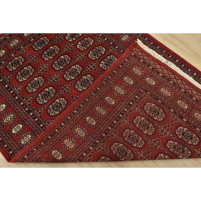 Bokhara Rug 4’1” X 6’5” Red Wool Tribal Hand-Knotted Oriental Carpet For Sale - Image 11 of 12