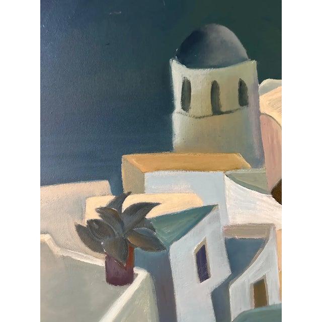 Contemporary Marc Zimmerman "Santorini" Oil Painting, Greek Island Architecture, Blue-Grey Palette, Gnarled Tree, Contemplative, Contemporary Art West Coast For Sale - Image 3 of 8