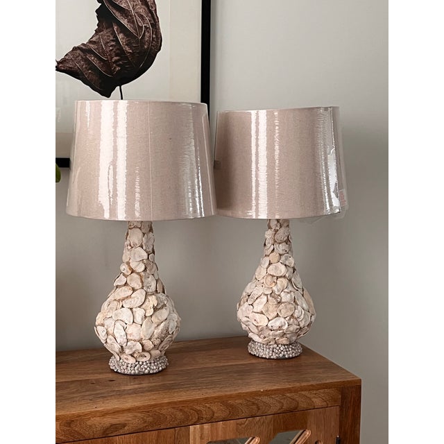 Vintage Oyster Shell Encrusted Table Lamps-a Pair For Sale - Image 4 of 12