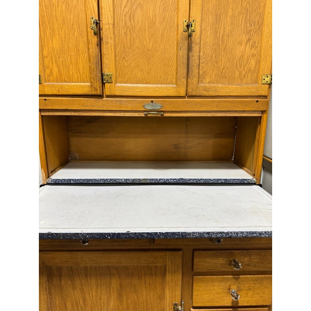Antique Sellers Hoosier Cabinet C1920 Quarter Sawn Oak Tambour Enamel Counter For Sale - Image 9 of 9