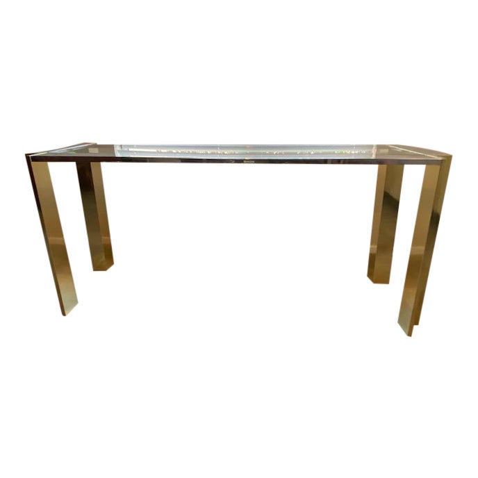 Romeo Rega Style Vintage Chrome, Brass, Glass Sofa Table Chairish