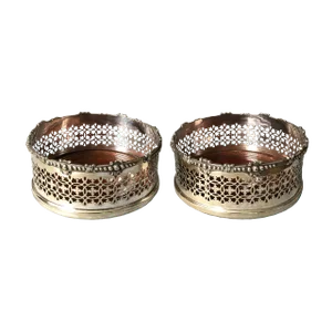 Late 19th English Plate Reticulated Wine Coasters - a Pair