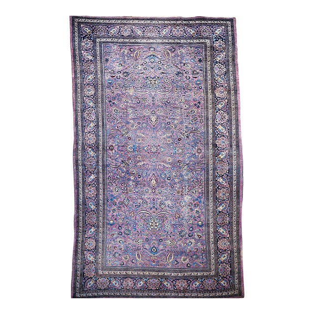 19th Century Oversized Khorassan Rug, Hand-Knotted Wool, Allover Pattern, Purple & Blue, 11x20 For Sale