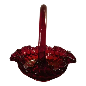 Vintage Fenton Ruby Red Thumbprint Pattern Ruffled Edge Basket Vase