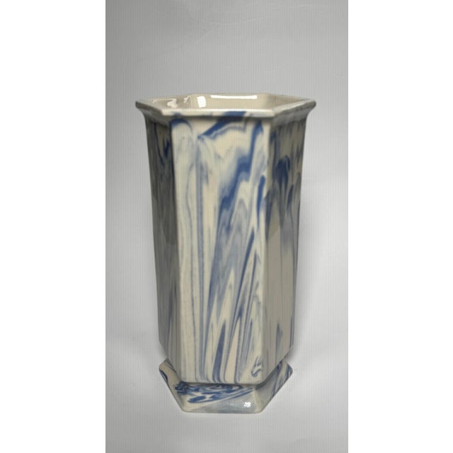 Traditional Neoclassical Blue & White Ceramic Studio Art Pottery Vase For Sale In Houston - Image 6 of 12