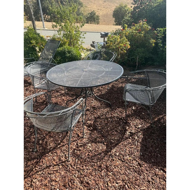 Woodard Patio set, John Salterini collection Table and 4 barrel back armchairs with with zig zag pattern circa 1960’s...
