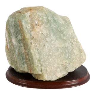 Rough Natural Fluorite Mineral Specimen on Wooden Display Base For Sale