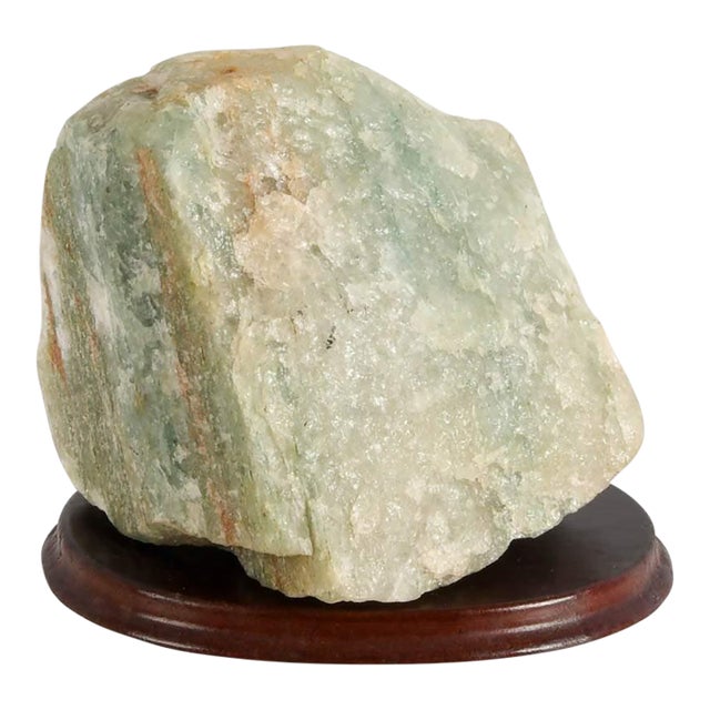 Rough Natural Fluorite Mineral Specimen on Wooden Display Base For Sale