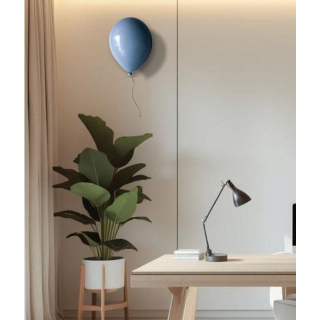 Contemporary Contemporary Handmade Blue Dawn Glossy Ceramic Balloon Sculpture by ArtArsouf - Medium Size For Sale - Image 3 of 15