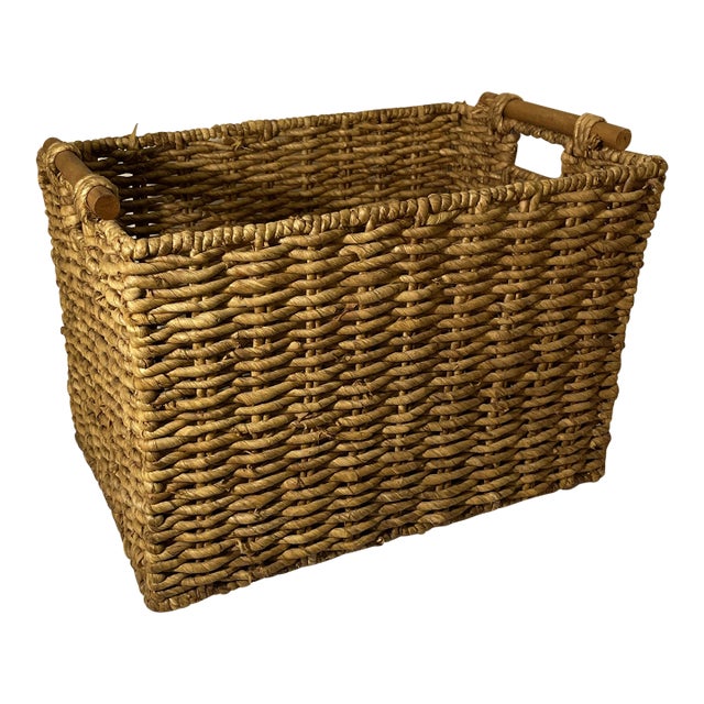 Natural Woven Storage Basket With Wood Handles For Sale