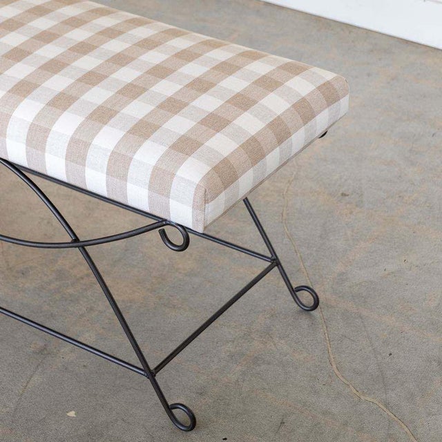Metal Panoplie Iron Loop Bench, Tan Gingham For Sale - Image 7 of 10