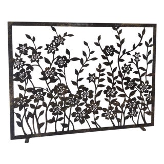 Gold Rubbed Black Lacey Floral Fireplace Screen For Sale