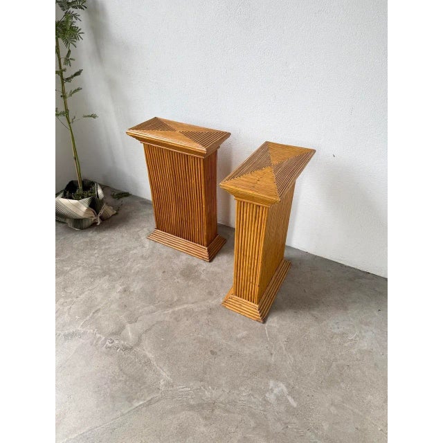 Pedestals in Rattan, 1960s, Set of 2 For Sale - Image 9 of 18