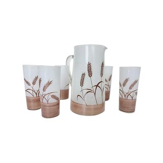 Harvest Wheat Glass Pitcher Set - Set of 6 For Sale