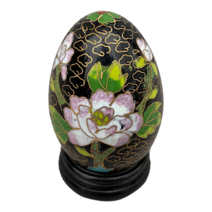 Vintage Cloisonne Egg and Wood Stand