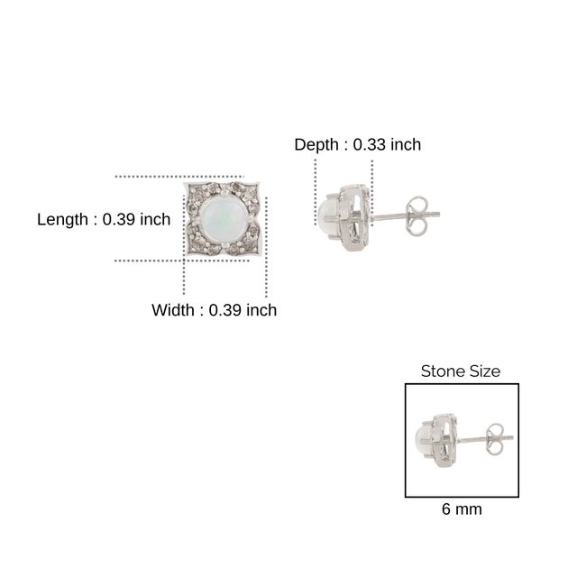 Geometric Solid Silver Opal Halo Stud Earrings for Everyday Wear- 2 Pieces For Sale - Image 9 of 11