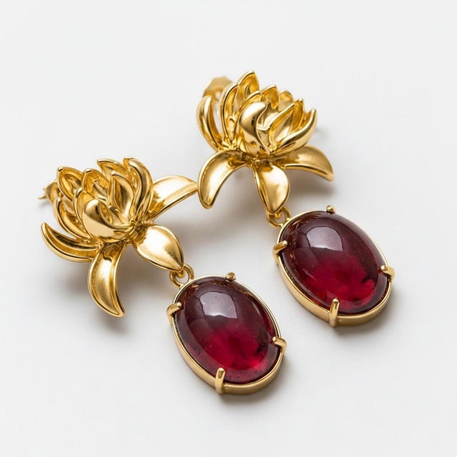Lotus Garnet Drop Earrings. Natural Garnet Lotus Flower Drop Earrings. Inspired by the graceful bloom of a lotus flower,...